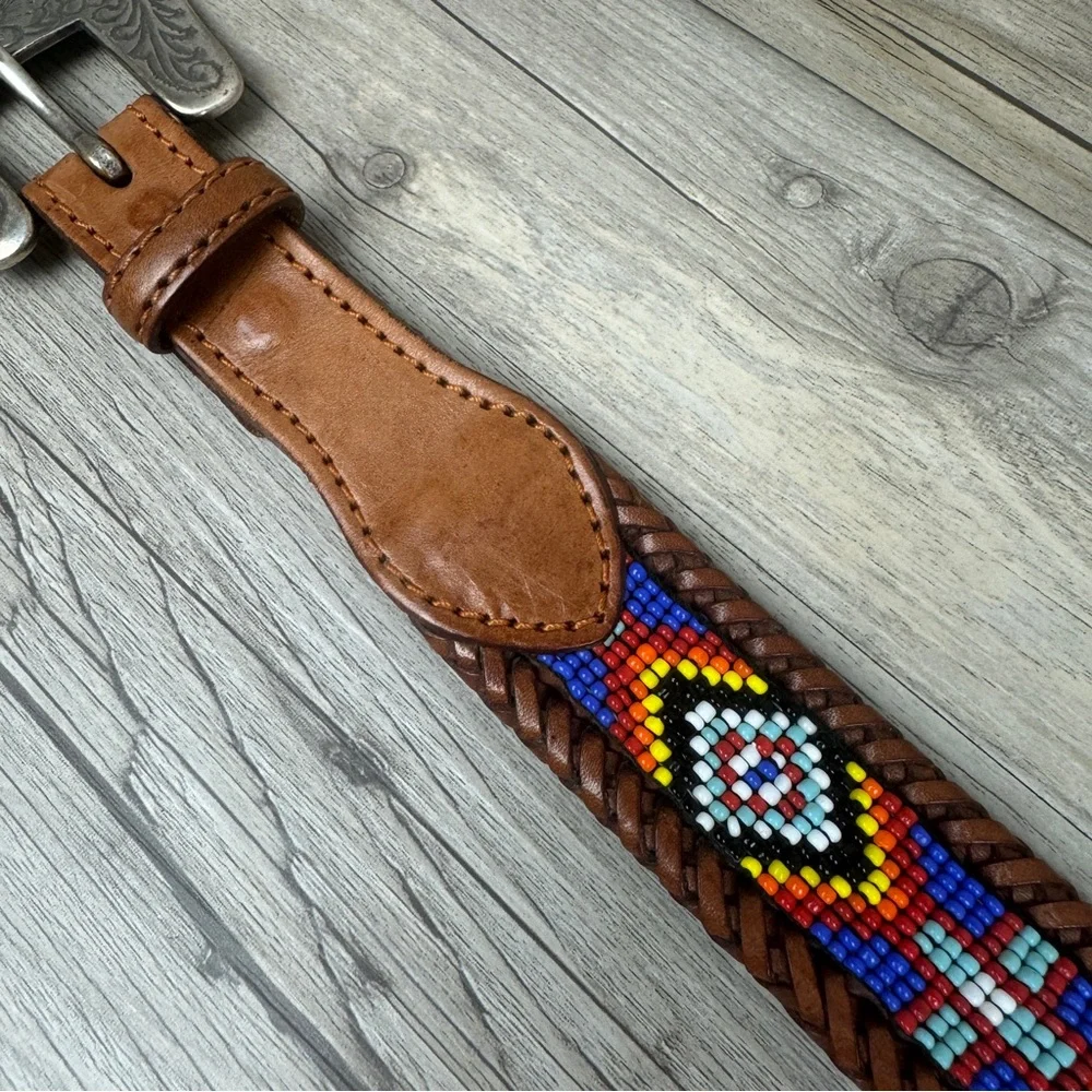 Child’s Boho style beaded leather belt 28”.